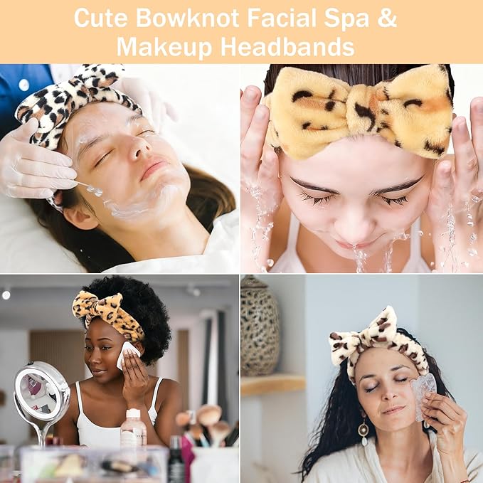 CIEHER 12 PCS Makeup Headband for Women Wrist Washband Scrunchies Cuffs for Washing Face, Soft Leopard Print Spa Headband Matching Wristbands