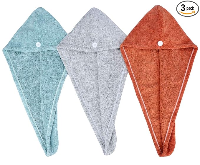 HOPESHINE Hair Towel Twist Microfiber Bamboo Fabric Women's Soft Shower Towels for CurlyHair Turban Wrap Drying Cap Great Gift for Girls 3-Pack