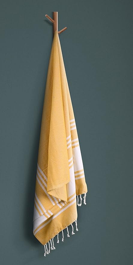 Goroly Home Cotton Turkish Peshtemal Beach Towel, Extra Large, Thin Quick Dry Sand Free Pool & Swim Towel, Bathing Blanket, Travel Essentials, (Mustard, 36x71 Inches)