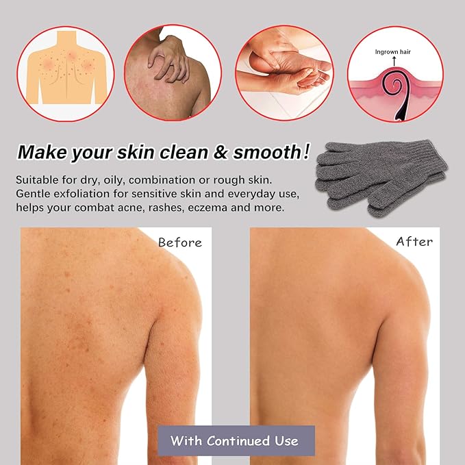 MIG4U Shower Exfoliating Scrub Gloves, Bathing Gloves Body Wash Dead Skin Removal Deep Cleansing Sponge Loofah for Women Men