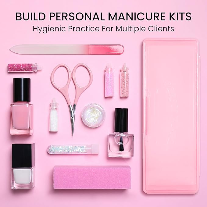 Beauticom Personal Box Storage Case for Professional Manicurist Nails Pedicure (Large Size) (4 Pieces, PINK)