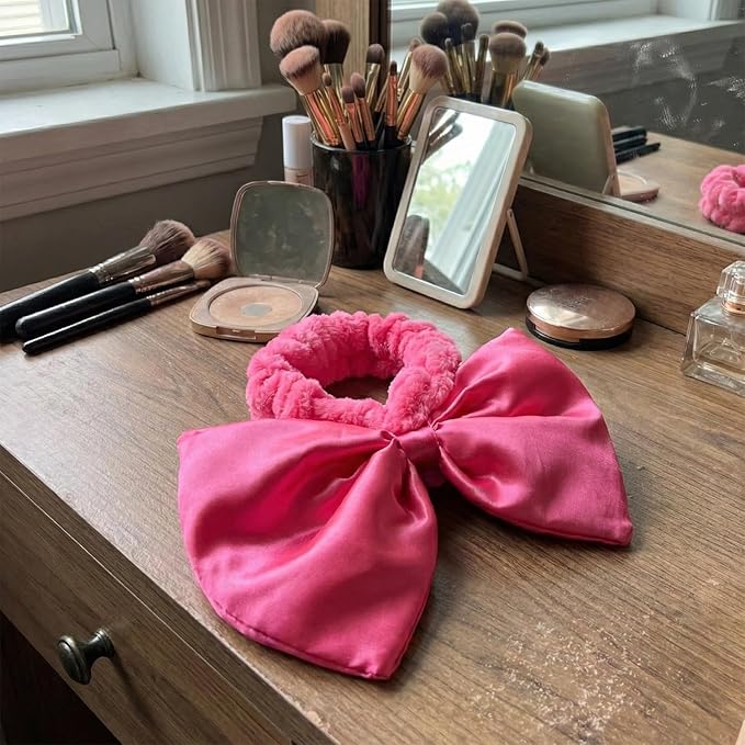 JIAHANG Large Satin Bow Facial Spa Headband, Facial Making Up Shower Skincare Hairband, Wash Face Headwrap for Women Girls