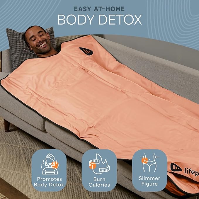 LifePro RejuvaWrap Infrared Sauna Blanket for Detox & Relaxation – Low EMF Carbon Fiber Heating, 9 Temp Levels, 5 Colors – Portable Sauna Blanket Infrared with Waterproof Interior & Carry Bag