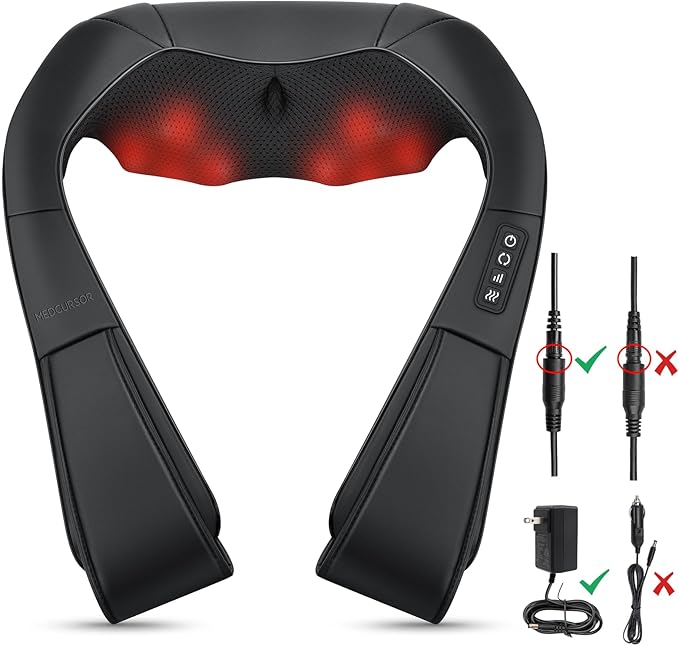 Medcursor Neck Massager - Portable Electric Neck and Back Massager with Heat, Deep Tissue 3D Kneading Pillow for Muscle Pain Relief, Ideal Father’s & Mother’s Day Gift, Not Cordless