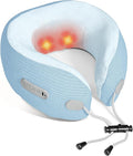 Electric Neck Massager,Portable Travel Pillow with Massage and Heat,Rechargeable Vibrating Neck Pillow Massager,Perfect for Pain Relief at Home, Office,Travel,Fathers Day Gift Ideas(Blue)