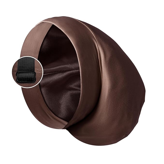 Satin Bonnet Silk Lined Sleep Cap- Adjustable Hair Cover for Women Men Frizzy Hair Night Cap Patients Care Coffee