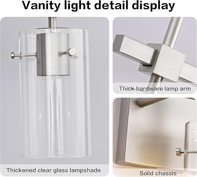 SOLFART 3 Lights Vanity Light Bathroom Light Fixture Over Mirror for Bathroom Glass Shade Lights Brushed Nickel Vintage Lighting Fixture
