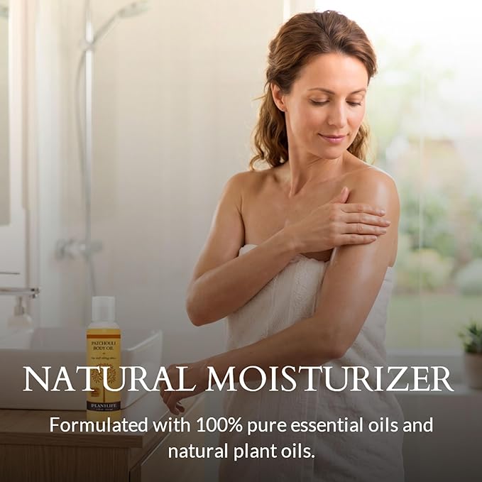 Plantlife Patchouli Body Oil - Moisturizing Natural Body Oil for All Skin Types - Nourishing Dry Skin and Making It Feel Soft and Silky for Women & Men - Bath, Body & Massage Oil - 4oz