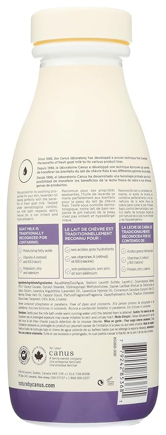 Nature by Canus Foaming Milk Bath, Fresh Canadian Goat Milk, Lavender Oil, Vitamins A B3, Potassium Zinc Selenium, 27.1 Fl Oz