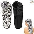 2 Pcs Large Shower Cap for Braids, Extra Long Shower Cap for Women Long Hair & Locs, Waterproof Hair Bonnets for Dreadlocks Drawstring Bath Caps for Women & Men (Black, Cow Print)