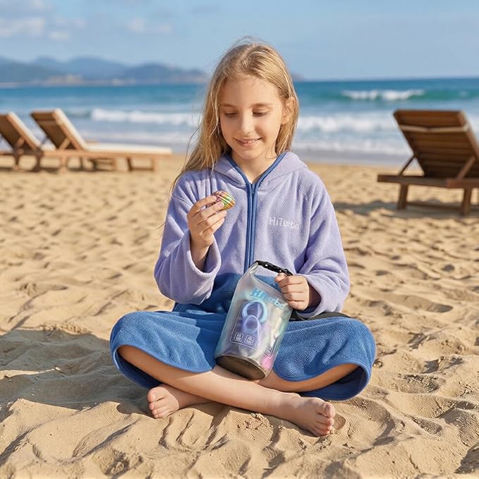 Hiturbo Kids Bath Towel Hoodie: Zipper Surf Poncho Long Sleeve Quick Dry - Absorbent Changing Towels Swimming Outerwear for Beach Pool - Gray/Blue