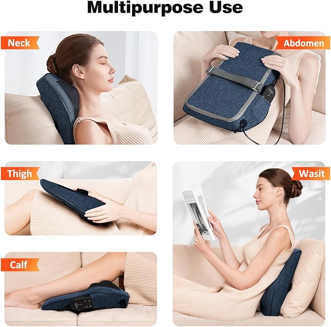 Boriwat Neck Massager with Heat, Back Massager & Deep Tissue Massager, 3D Kneading Massage Pillow for Neck, Back, Shoulder, Leg, Gifts Men Women Mom Dad, Stress Relax at Home Office and Car (Blue)