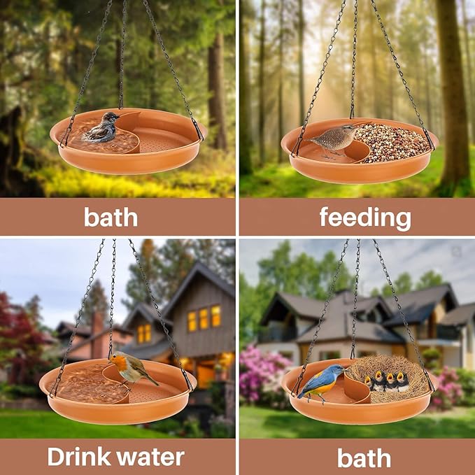 CARGEN Hanging Bird Bath for Outdoors - Hanging Bird-Feeder BirdBath Bowl Water Feeder for Garden Plate Tray BirdBath Tray Water or Seed