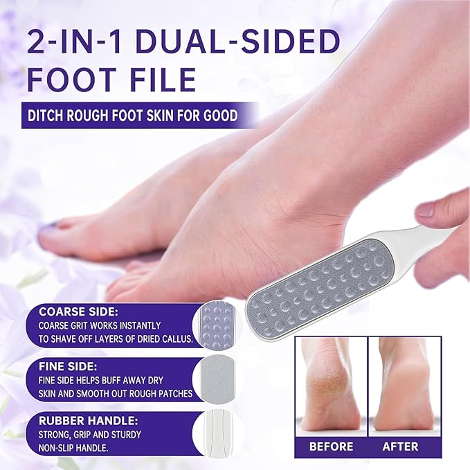 Lavender Foot Soak Set – Foot Spa Kit for Women, Pedicure Kit at Home with Salt, Scrub, Foot File & Moisturizing Gel Socks – Spa Gift Set for Dry, Cracked Feet