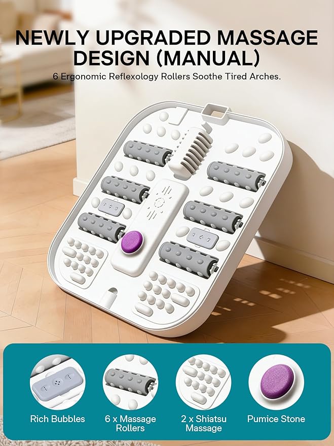 ALLJOY Collapsible Foot Spa with Heat, Pedicure Foot Bath with Bubbles & 6 Rollers, UL-Listed Rapid PTC Heating Soaker, Relaxation Gift for Women & Men