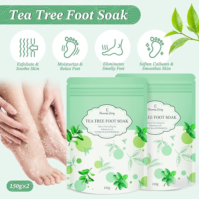 Gift Baskets for Women, Eleanore's Diary 4pcs Tea Tree Foot Soak Set-Suit for Dry Cracked Feet, Foot Care Easter Mothers Day Birthday Gifts, Spa Day Gifts Set for Mom Her Sister Friends Wife Grandma