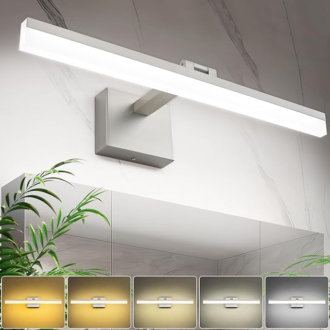 SOLFART Bathroom Vanity Light 40-Inch: 5CCT Dimmable Brushed Nickel Led Bathroom Light Fixtures Over Mirror Adjustable Head Retractable Arm ETL