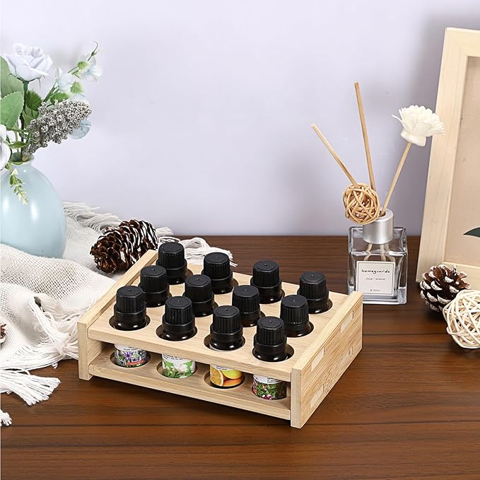 12 Slots Essential Oils Holder Essential Oil Bottle Storage Rack for 5ml 10ml 15ml Makeup Display Stand for Perfume Nail Polish Shelf Tabletop