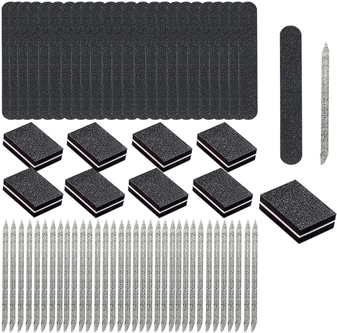 100 Set Press On Nail Tool Kit, Including 100pcs Mini Nail Buffer, 100pcs Nail File, 100pcs Nail Stick, 100pcs OPP Bag, Disposable Manicure Kit for Nail Salon Home (100Pcs-Black)