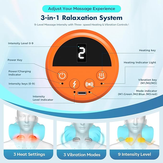 2026 Neck Massager 4-in-1 with Deep Tissue 3D Kneading & Soothing Heat - Portable Cordless Pillow for Cervical Traction,Shoulder and Back Relief,9 Intensity Levels with Type-C Charge For Home Office