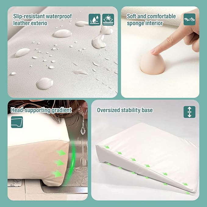 Wibeelee Hair Washing Station for Kids Waterproof Shampoo Foam Mat with Ergonomic Design Non Slip Bath Pillow Sink Soft Neck Support for Easy Hair Wash