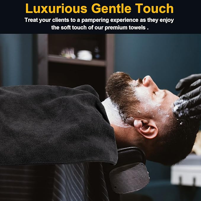 UNIMADE Salon Towels 2 Pack, Microfiber Barber Towels Bulk, (16x29 inches) Hair-Drying Cloth Super Soft Black Hand Cloth for Gym, Bath, Spa Use and Home Beauty Care(Not Bleach Proof)