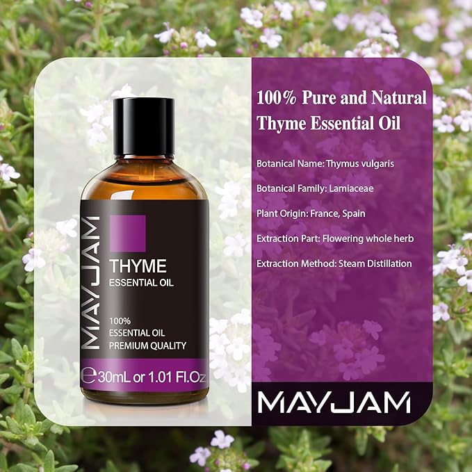 MAYJAM Thyme Essential Oil 30ML, Pure Essential Oils for Massage, Diffusers, Thyme Oil for Soap Candle Making (1.01FL.OZ Bottle)
