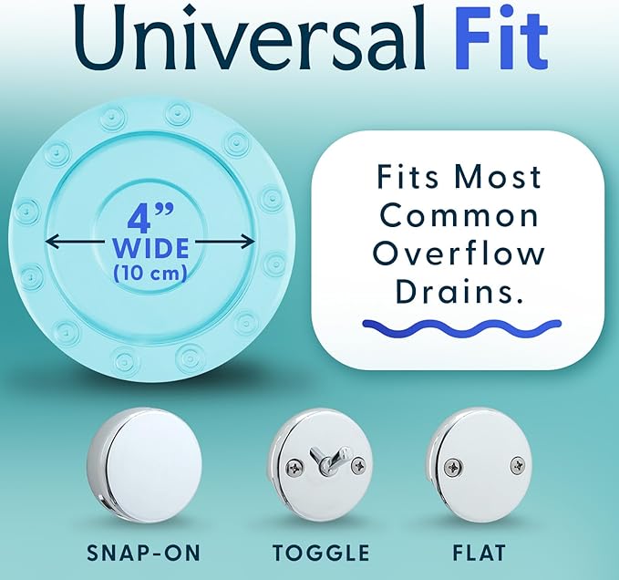 SlipX Solutions Bottomless Bath, Essential Overflow Drain Cover for Bathtub, Best Bath Accessories for Women, Adds Inches of Water to Your Tub for Deeper Soak, 4" Diameter, Aqua