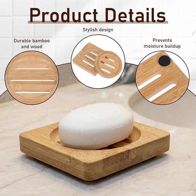 2 PCS Shower Steamer Holder Wood Soap Dish Holder Bamboo Soap Dish Wooden Soaps Dishes for Shower Home Bathroom (Round and Square)