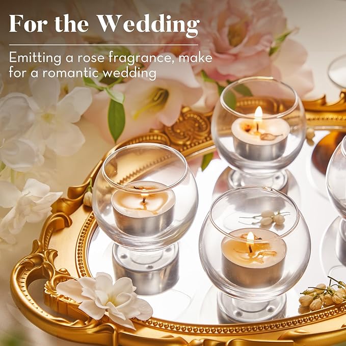 16 Pack Jasmine Tealight Candles with Real Dried Petals, Natural Soy Wax, 6-Hour Burn Time for Home, Wedding & Bath Decor