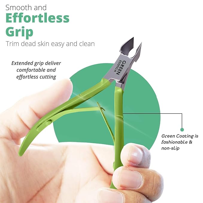 Professional Cuticle Trimmer Nail Cuticle Cutter Stainless Steel Cuticle Nippers with Sharp Blades Double Spring Manicure Tools for Nail Care Pedicure Home Spa (Green - Pusher Included)