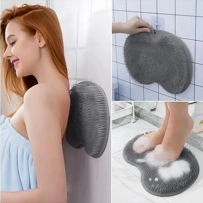 2-Pack Shower Foot Scrubber Mat, Strong Grip Silicone Back and Foot Washer with Suction Cups, No Bend Deep Clean Massage Pad for Seniors, Men, Women