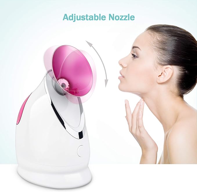 EZBASICS Facial Steamer Ionic Face Steamer for Home Facial, Warm Mist Humidifier Atomizer for Face Sauna Spa Sinuses Moisturizing, Unclogs Pores, 1 Pack + 5 Stainless Steel Skin Kit Pink