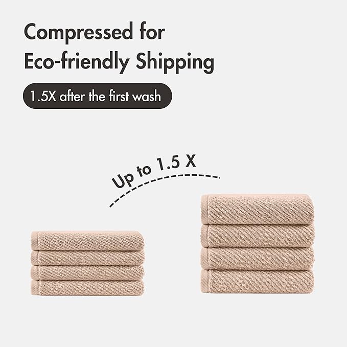 Madison Park 4-Piece Hand Towel Set for Bathroom 18" x 28" Diagonal Ribbed, Beige - 100% Cotton Soft Quick Dry & Absorbent Gift | Zero Twist, 500 GSM, Oeko-TEX, Hotel Quality