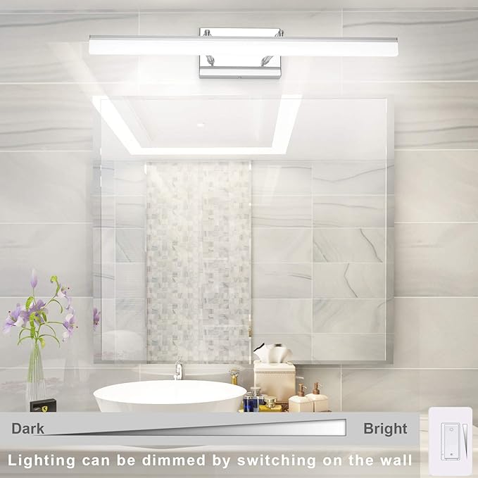 Aipsun 24 inch Dimmable LED Vanity Lights Adjustable Bathroom Light Fixtures Over Mirror Chrome Modern Vanity Lighting(White Light)