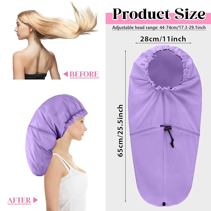 2 Pcs Large Shower Cap for Braids, Extra Long Shower Cap for Women Long Hair & Locs, Waterproof Hair Bonnets for Dreadlocks Drawstring Bath Caps for Women & Men (Pink, Purple)