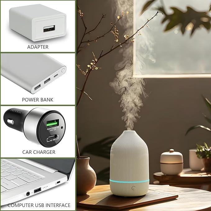 SOICARE Diffuser,USB Plug-in Car Portable Aromatherapy Diffuser,Essential Oils for Diffusers with 7 Colors Lights 2 Switch Mode Waterless Auto Off for Car Home Office Room (USB Power)