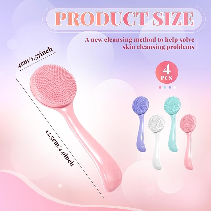 JJUNW 4 Pcs Silicone Face Brush for Cleansing, Waterproof Face Cleaning Scrubber Soft Bristles Wash Brush, Contour Faces Brushes Exfoliating Brushes for Blackheads Makeup Removal(Colorful)