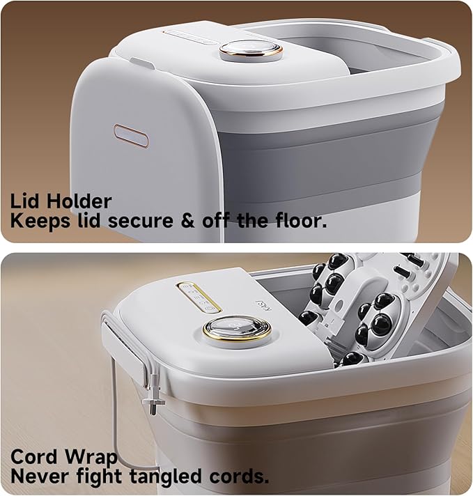 KASJ Collapsible Foot Spa with Electric Rotary and Hydro-Jet Massage, Foot Bath with Heat, 24 Shiatsu Nodes (16 Rotating and 8 Pressing), Bubble, Temp Control, Pedicure Foot Spa Tub for Stress Relief