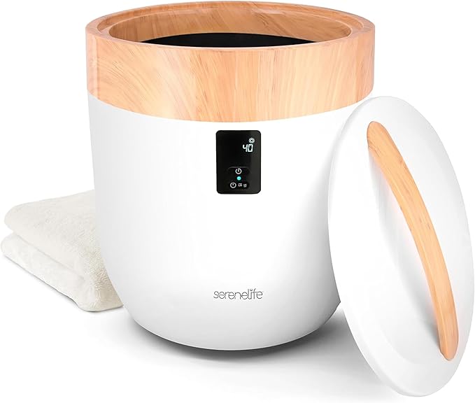 SereneLife Counter Towel Warmer Bucket - with Customized Fragrance for Spa and Bathroom, Luxury Heater, Auto Shut Off, Fits 1 Large Blanket, Bathrobe, PJs (Natural)