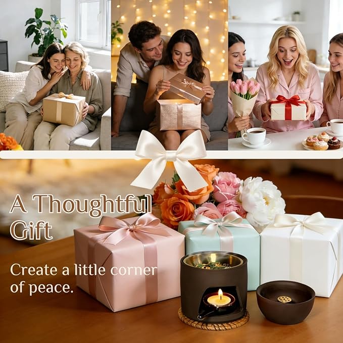 5 in 1 Incense Diffuser & Holder Set, Ceramic Aromatherapy Burner for Incense Sticks and Dried Herbs, Multi-Use Wax Warmer for Bedtime Calm, Yoga, Unique Mother Gift
