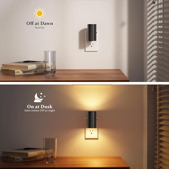 JandCase LED Night Light, Night Lights Plug into Wall with Dusk to Dawn Sensor, 5 Color Temperatures, Rotating Plug, Dimmable Nightlights, Adjustable Brightness for Bedroom Bathroom Hallway, 4 Pack