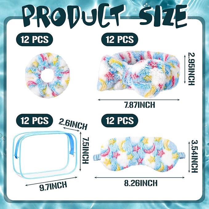 Kajaia 48 Pcs Spa Party Supplies for Girls Spa Party Favor Sleepover Slumber Supplies for Women Headband Eye Mask Hair Scrunchies Toiletry Bag(Blue,Pure)