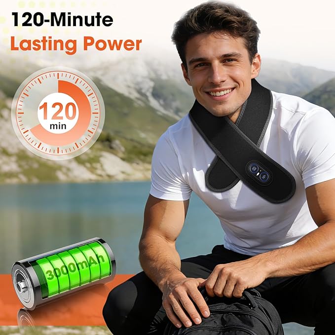 Cordless Neck Heating Pad Massager,3000mAh Rechargeable Neck Massager with Heat,Electric Heated Neck Wrap for Pain with 3 Levels Heat & 3 Vibration Modes