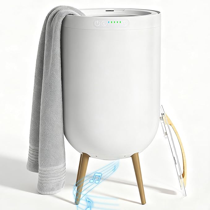 Luxury Towel Warmer Bucket, 23L Large Towel Warmers for Bathroom, with Stand, Ambient Light, Auto Shut Off, Relaxation Mode, Fits Three 40"x70" Towels, Bathrobes, Blankets, Great Gift Idea - White
