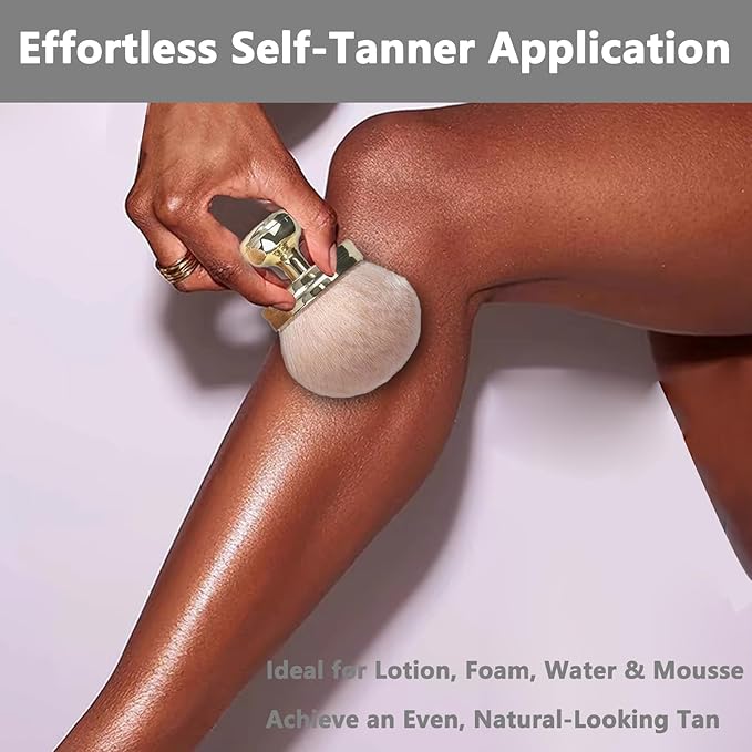 Body Makeup Brush Extra Large Oval Self Tanning Brush Multipurpose 74mm Wide-Headed Self Tanner Kabuki Sunscreen Brush for Legs Body Sunless Tan Streak Free Applicator(Gold)