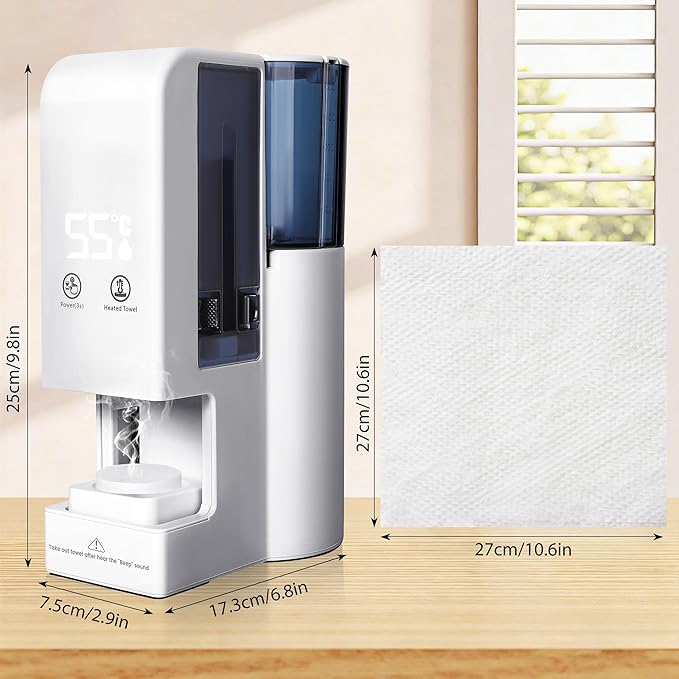 Hot Face Towel Heater Machine, Automatic Disposable Towel Warmer with Steam, 5-Second Heating, 55°C Constant Temperature, Portable Face Towel Steamer (1PC Towel Machine+100PCS Towels)