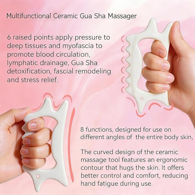 Ceramic Gua Sha Facial Tools Lymphatic Drainage Massager Body Guasha Tool for Face Lift Contour Sculpting Beauty Skincare Fascia Reshape Anti Cellulite Spa and Full Body Skin Care