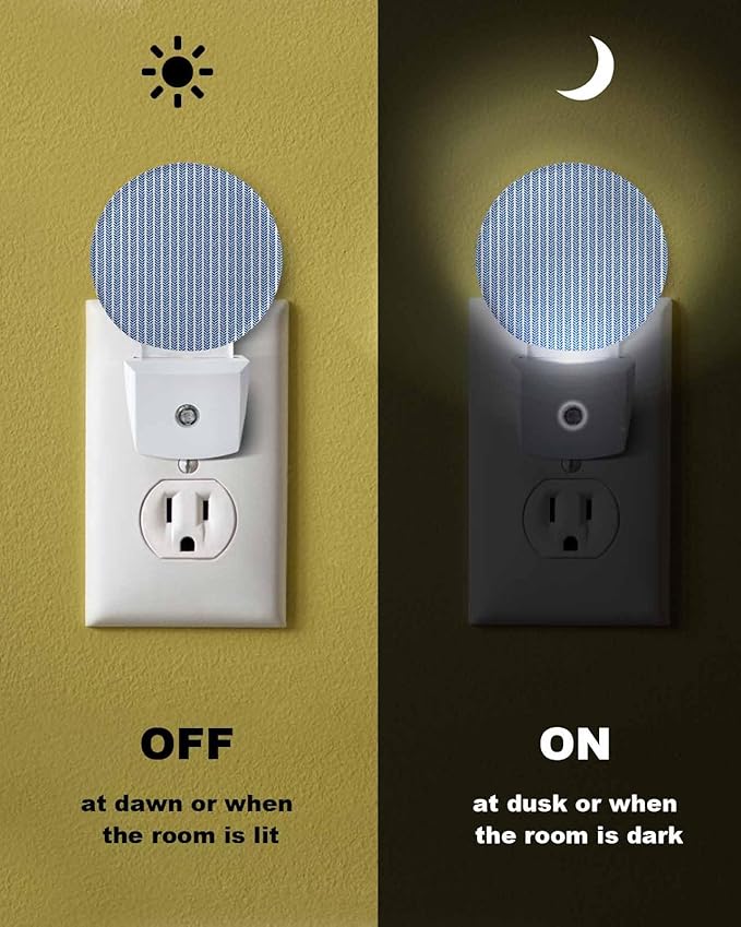 Night Lights Auto Sensor Blue Pinstripes Night Light Woven Denim Striped Round Lamp Plug-in LED Nightlights Dusk to Dawn for Living Room Bedroom Bathroom Hallway Wall Decor