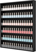 OmySalon Nail Polish Organizer Wall Mount - Holds 120+ Bottles with Acrylic Barrier, Salon Display Rack for Home Spa & Nail Studio - Assembly Required, Wooden Polish Storage (Black, 6-Tier)